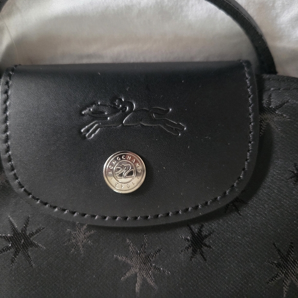 Longchamp Le Pliage Mini Top Handle Cosmetic Pouch Case w/ Stars Black NWT - Picture 3 of 9